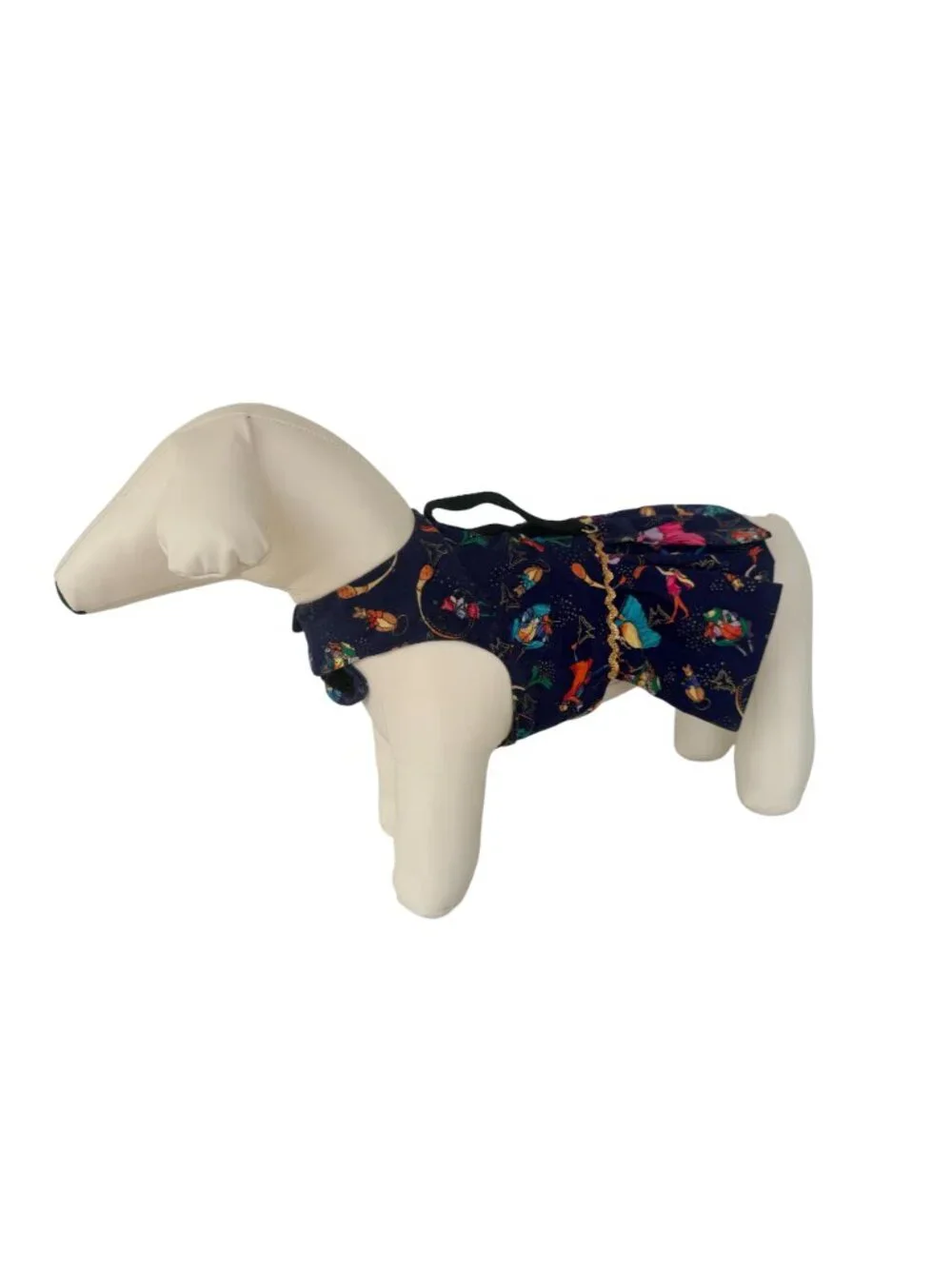 Handmade Small Dog Adjustable Dress Outfit w Harness Fairytale Frog Navy Blue